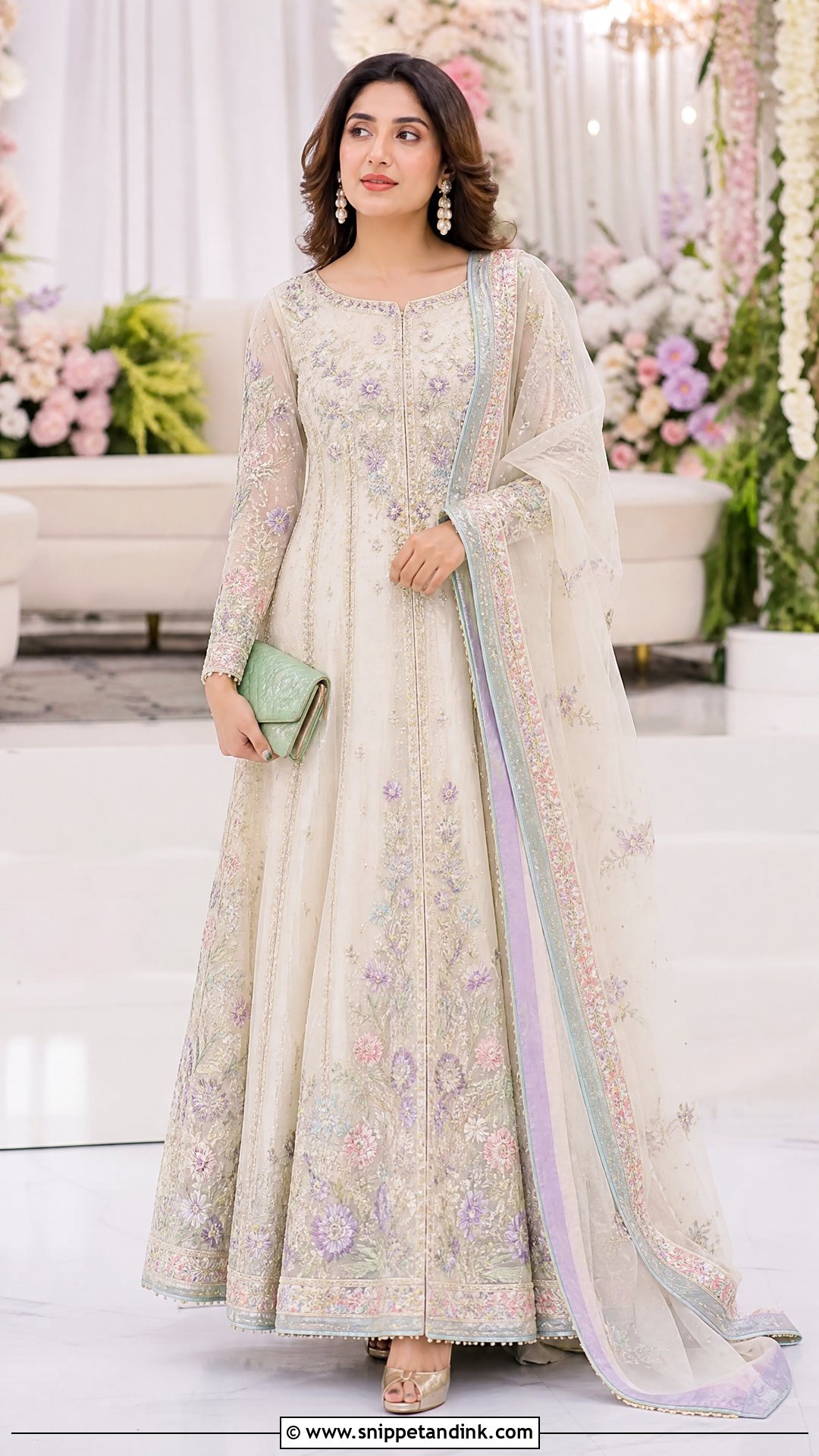 Ivory Walima Dress With Pastel Embroidery - Snippet and Ink - 25 Walima Dress for Bride Sister Ideas