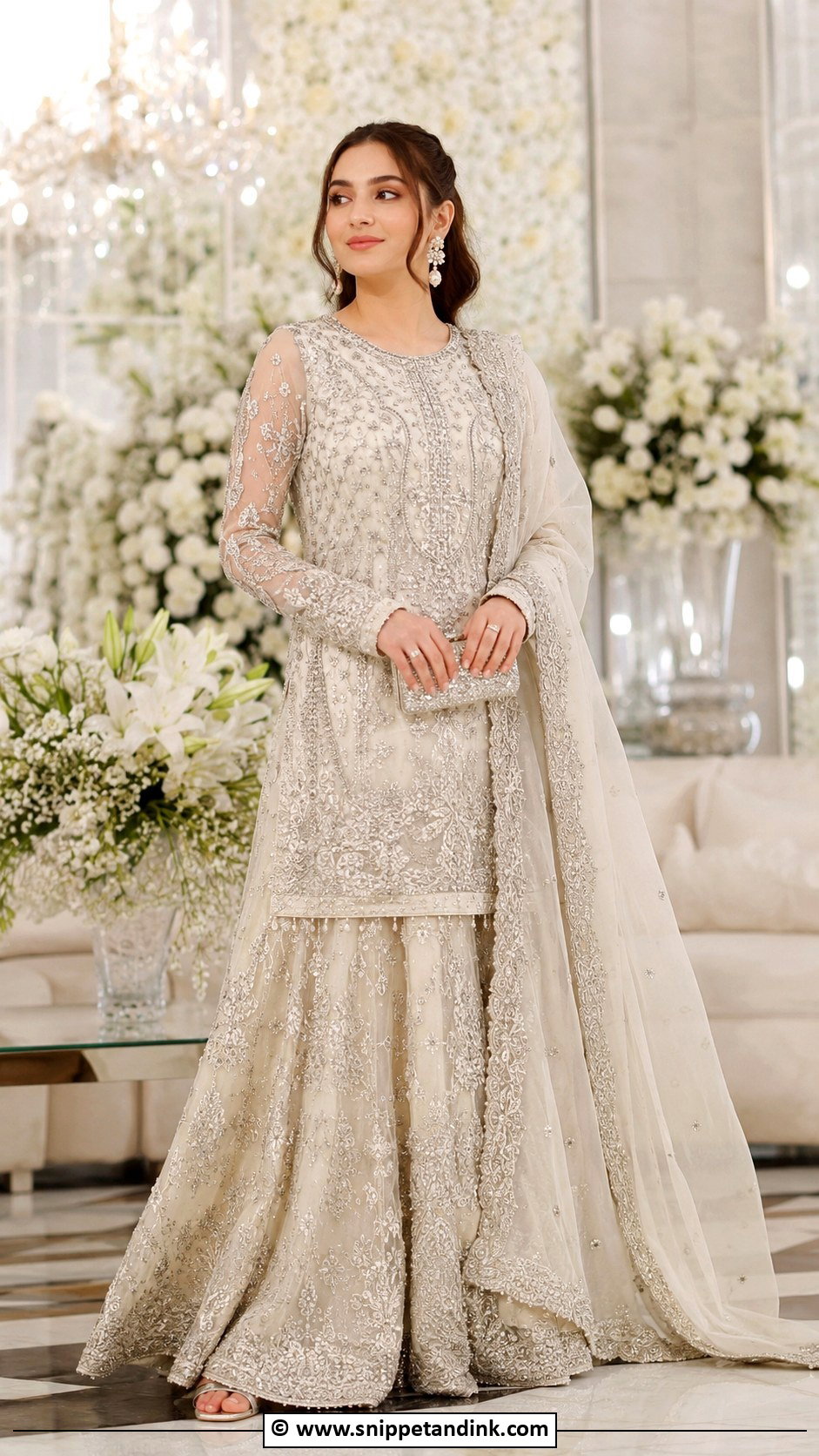 Ivory Walima Lehenga With Long Shirt - Snippet and Ink - 35 Walima Dresses Pakistani Brides