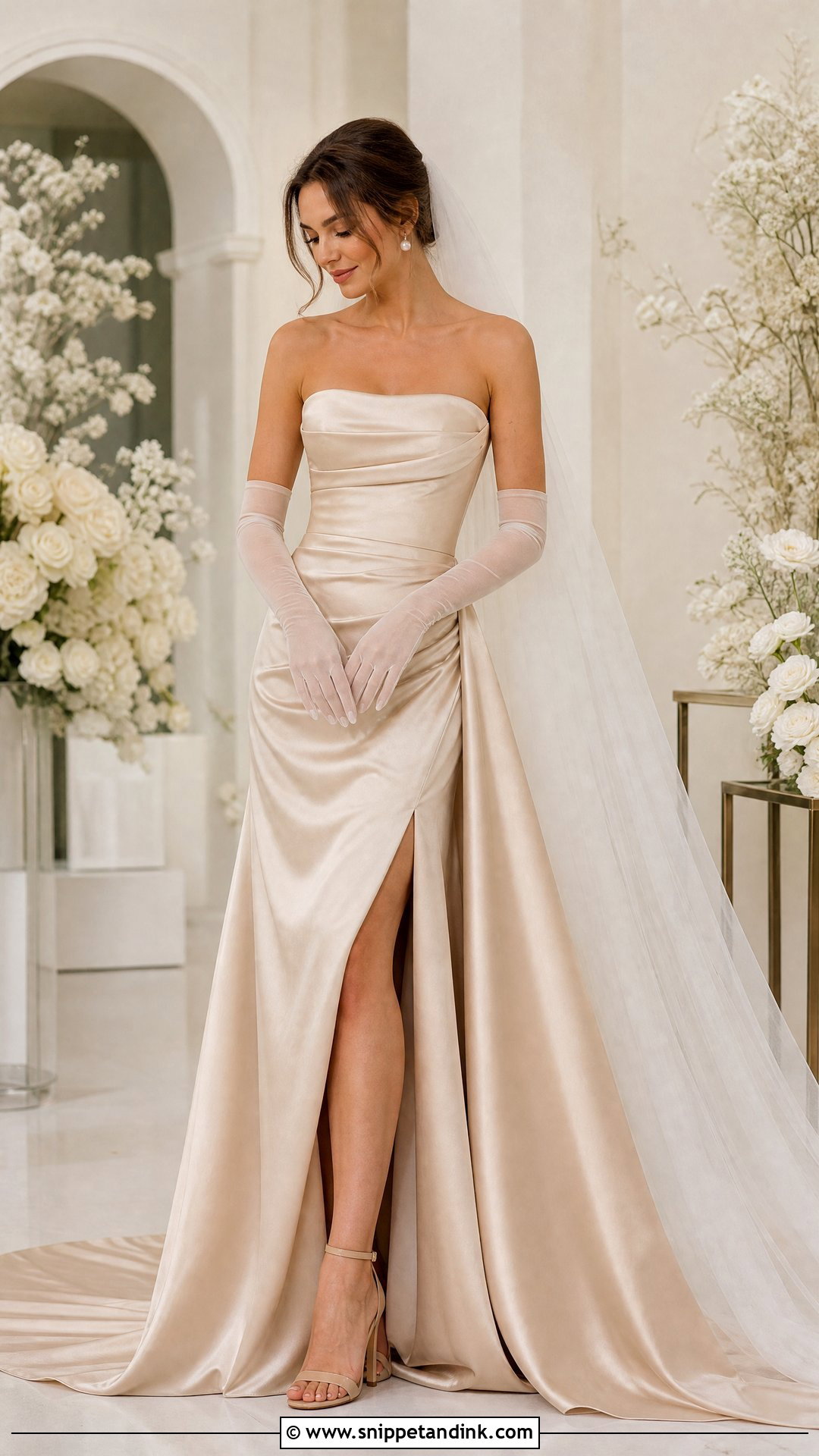 Ivory Wedding Dress Gloves With Champagne Gown - Snippet and Ink - 25 Wedding Dress Gloves Ideas