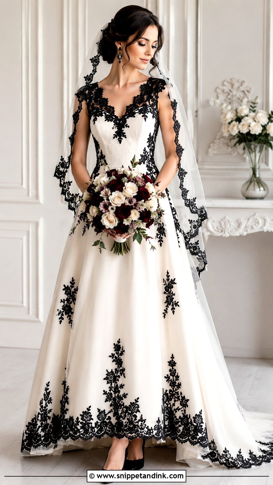 Ivory Wedding Dress With Black Lace - Snippet and Ink - 20 Moody Wedding Dress Ideas