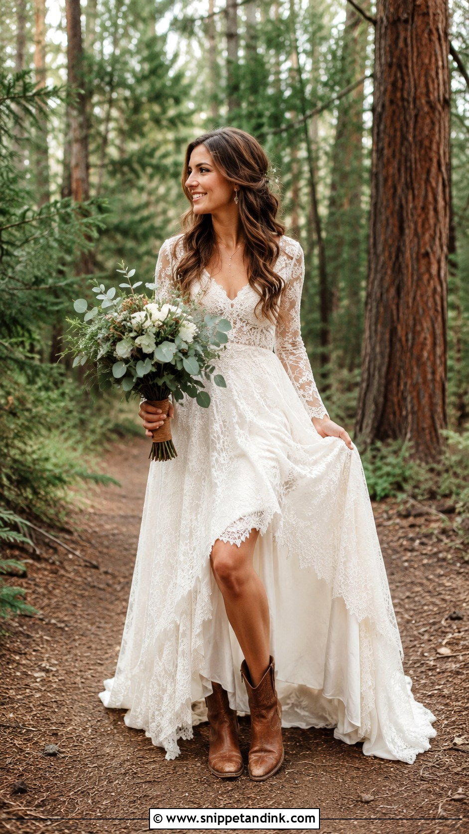 Ivory Wedding Dress With Brown Leather Boots - Snippet and Ink - 25 Woodsy Wedding Dress Ideas
