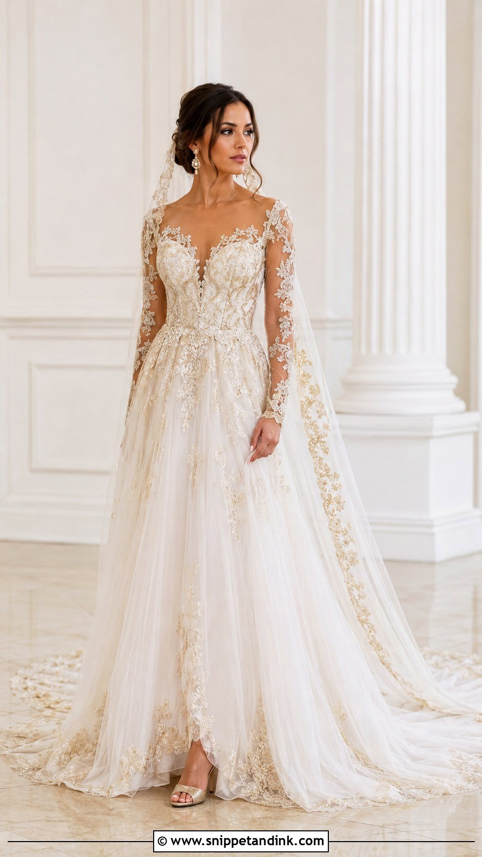 Ivory Wedding Dress With Gold Lace - Snippet and Ink - 20 Wedding Dress with Gold Accents Ideas