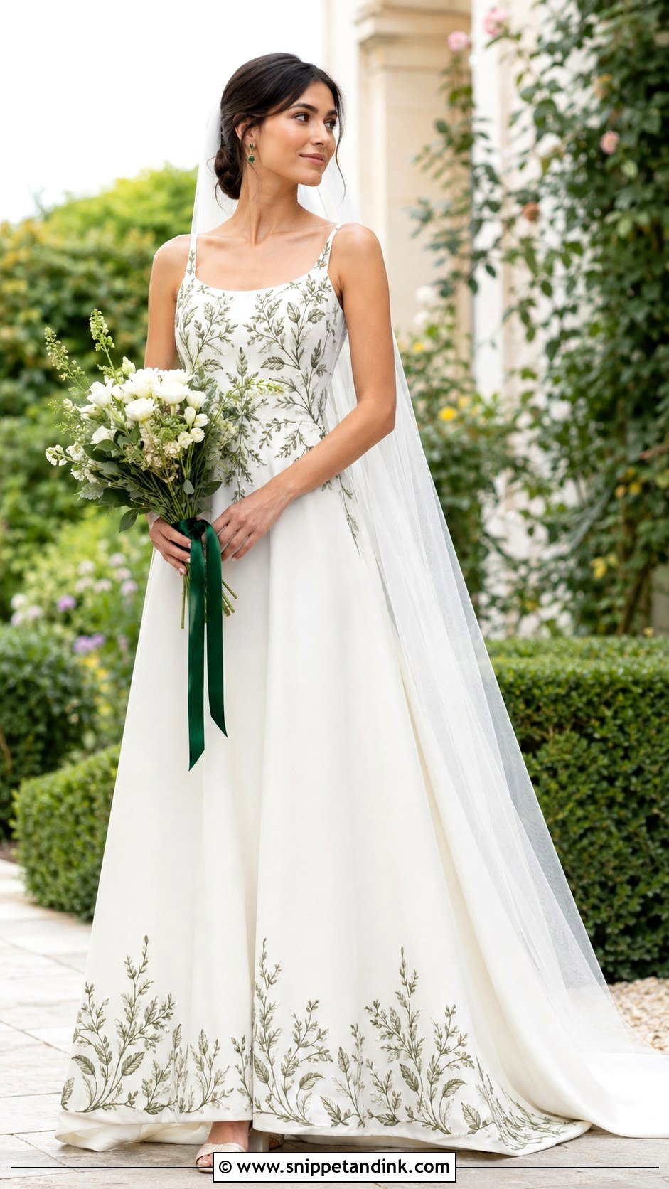 Ivory Wedding Dress With Green Embroidery - Snippet and Ink - 20 Irish Wedding Dress Ideas