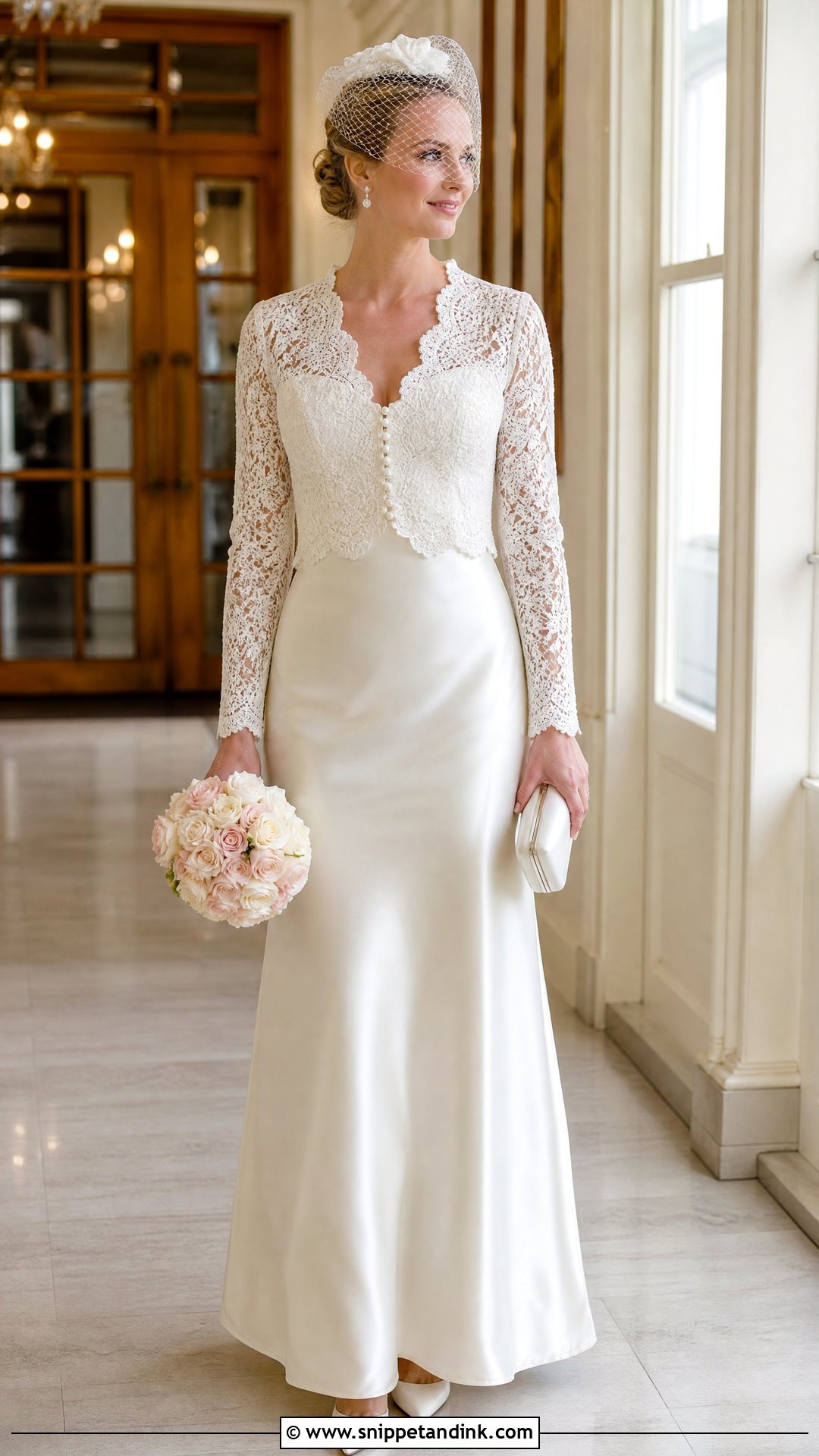 Ivory Wedding Dress With Lace Jacket - Snippet and Ink - 20 Vintage Ivory Wedding Dress Ideas