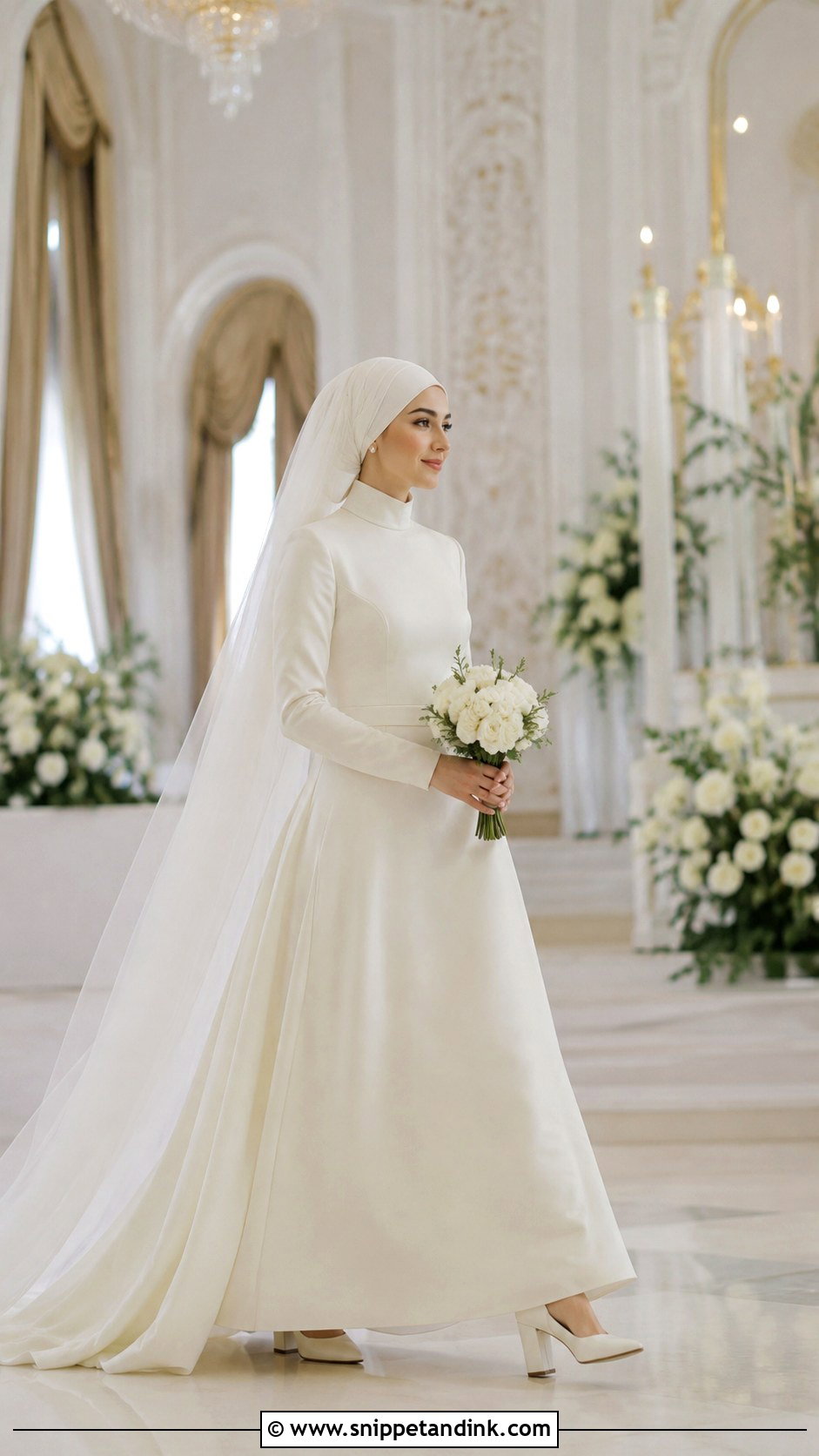 Ivory Wedding Dress With Long Hijab Veil - Snippet and Ink - 20 Muslim Wedding Dress Hijab Bride Simple Ideas