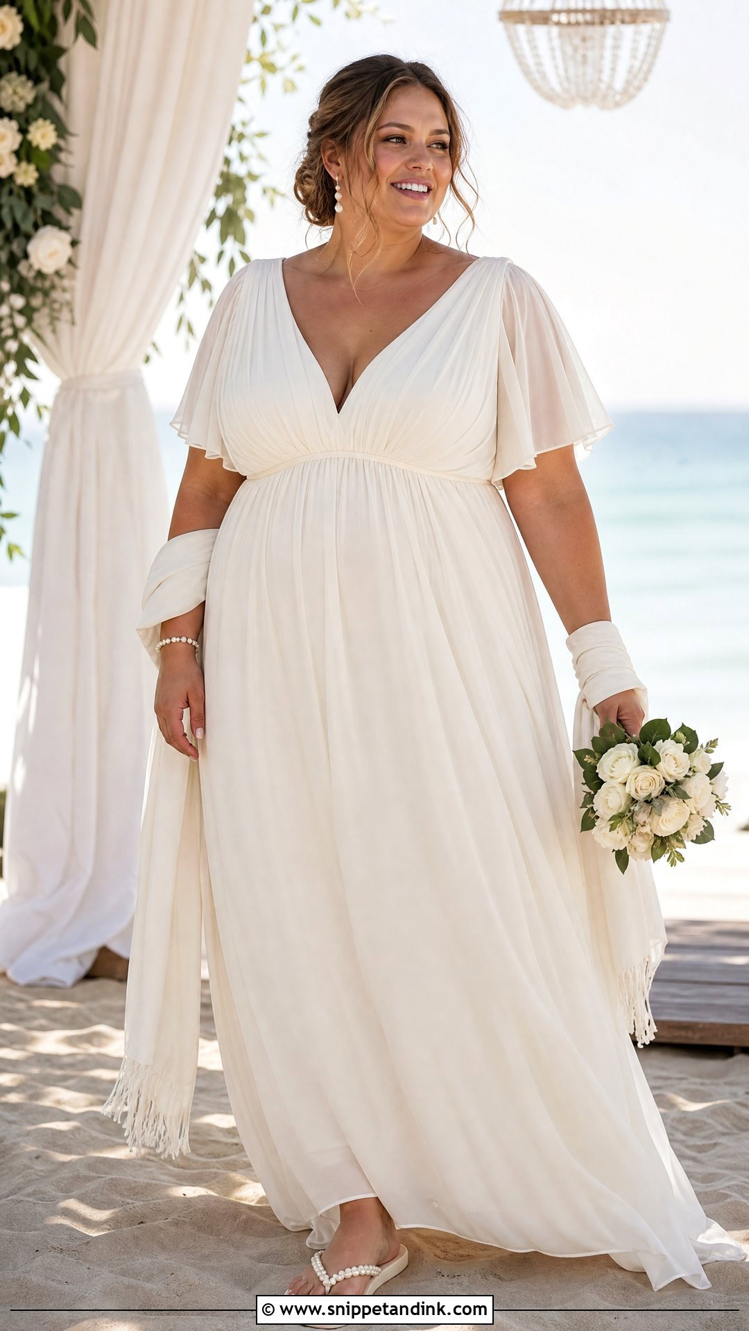 Ivory Wedding Flip Flops With Plus Size Empire Dress - Snippet and Ink - 20 Wedding Flip Flops Ideas