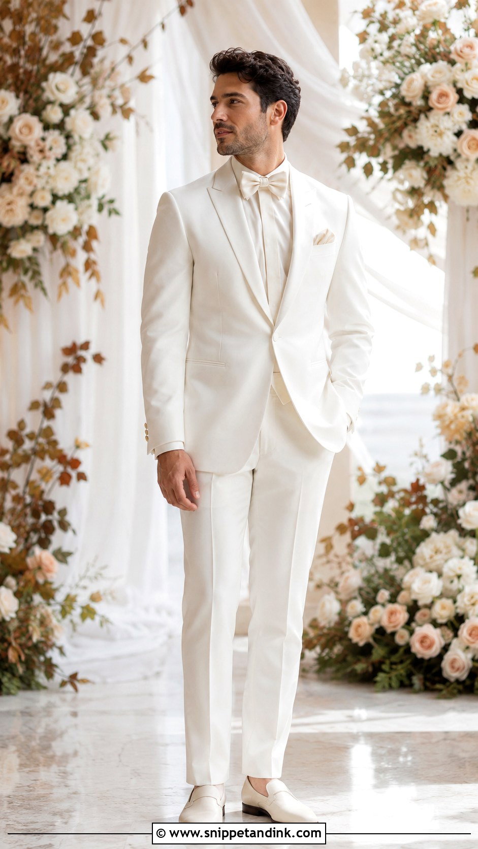 Ivory White Tuxedo - Snippet and Ink - 20 All White Tuxedo Wedding Ideas