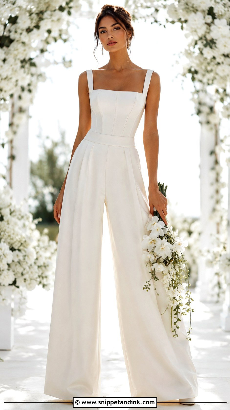 Ivory Wide Leg Bridal Pants Outfit - Snippet and Ink - 20 Bride Pants Ideas