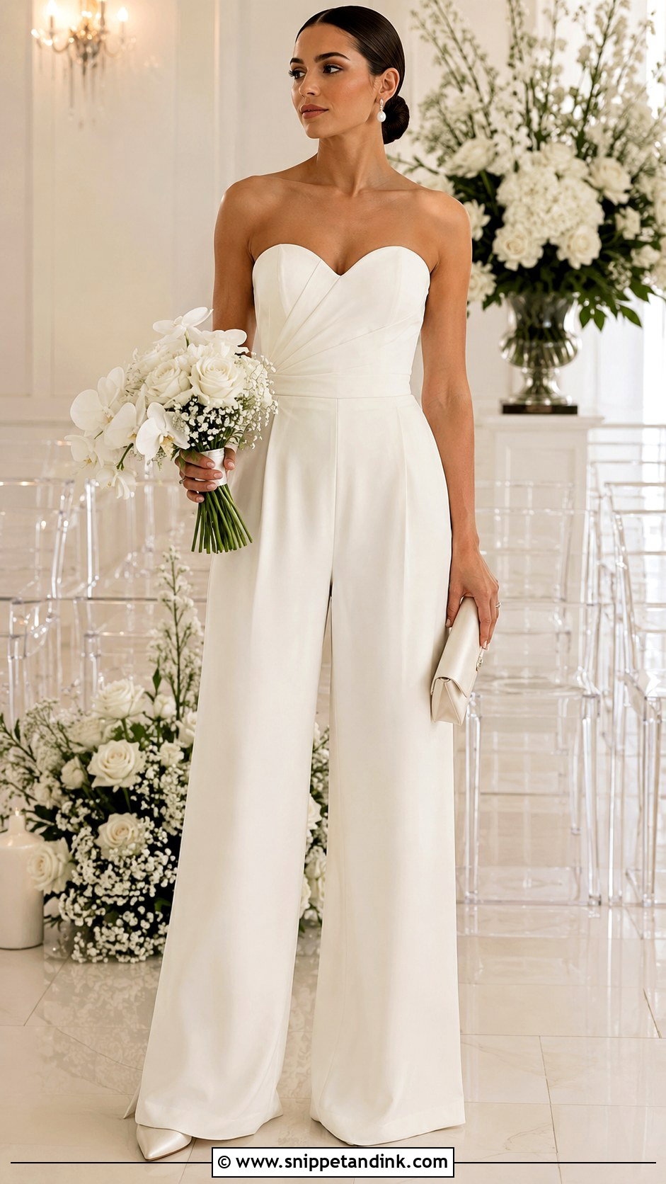 Ivory Wide Leg Bridal Wedding Jumpsuit - Snippet and Ink - 20 Elegant Wedding Jump Suites Ideas