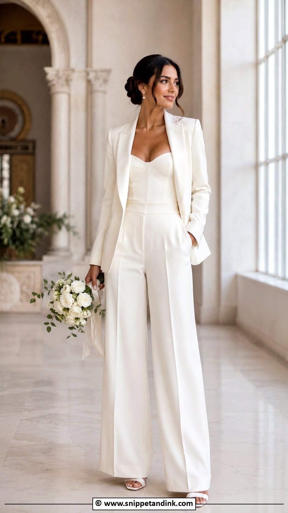 Ivory Wide Leg Bride Suit - Snippet and Ink - 25 Bride Suit Ideas
