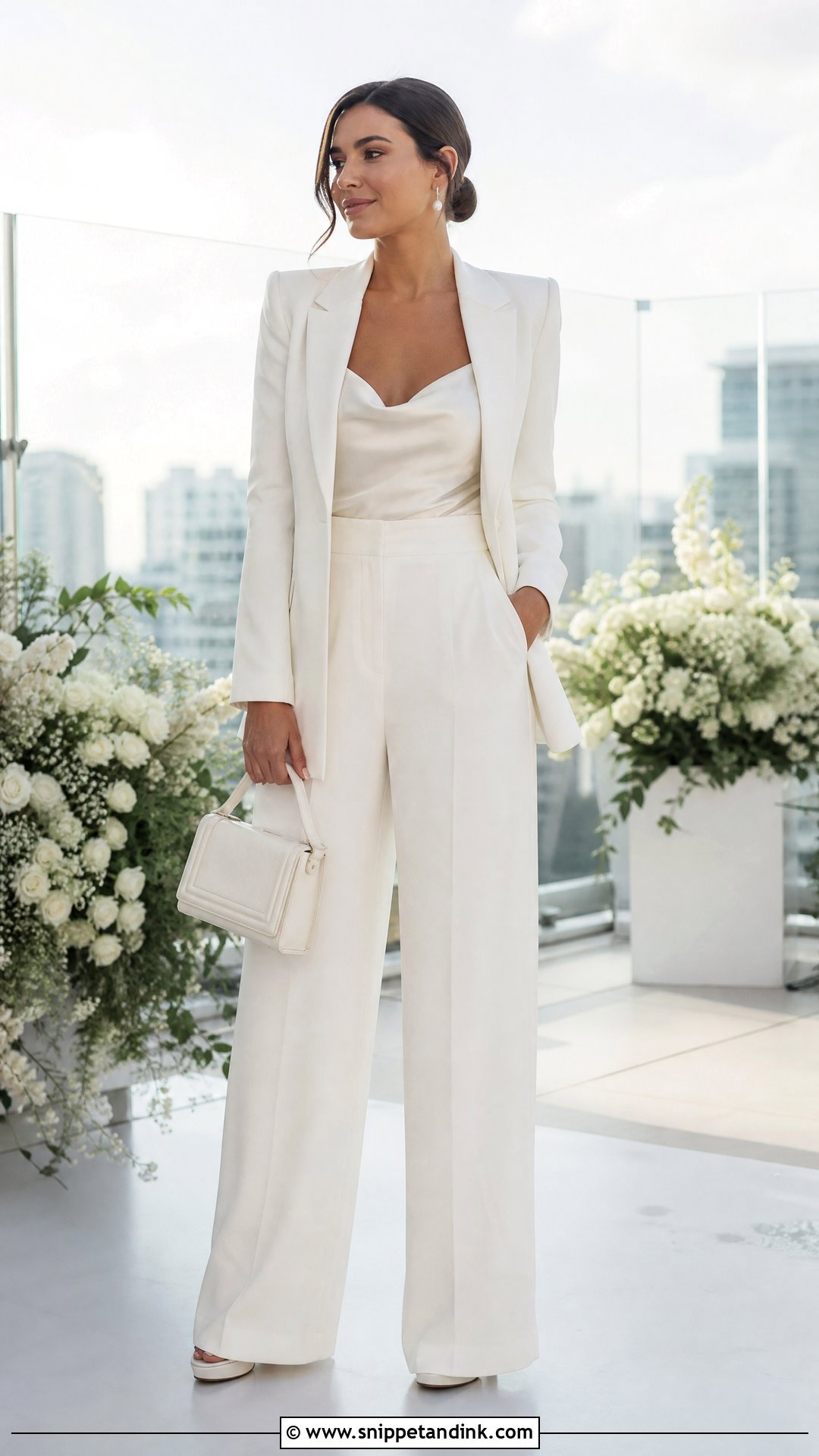 Ivory Wide Leg Wedding Suit - Snippet and Ink - 20 Womens Wedding Suit Ideas