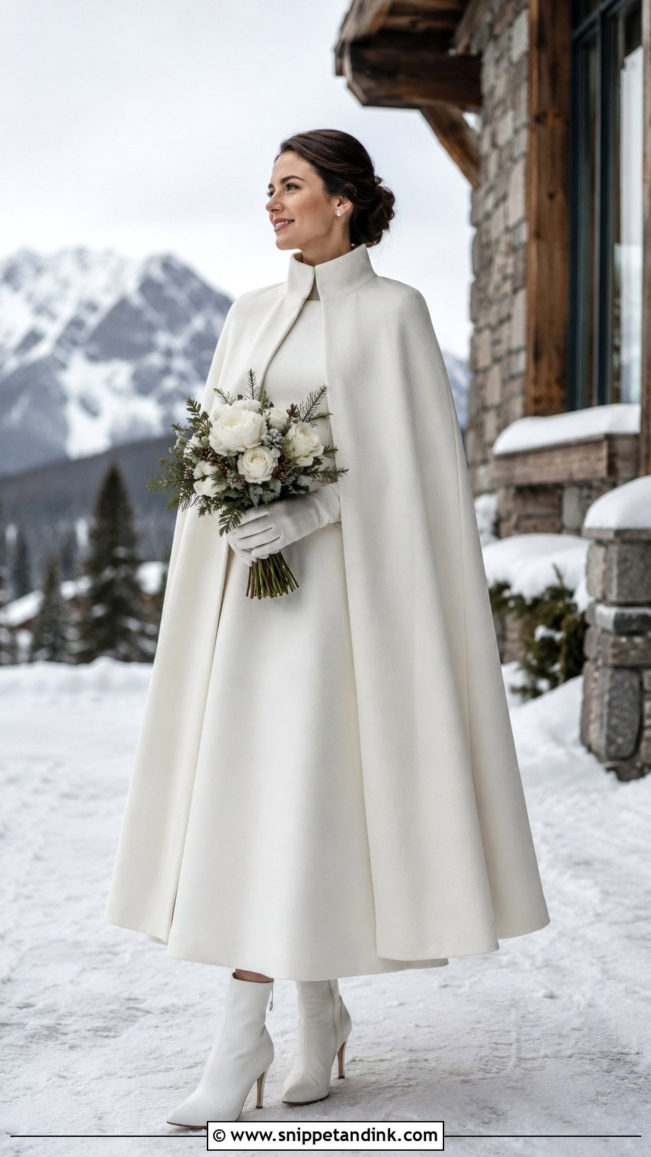 Ivory Wool Bridal Cloak With Winter Wedding Dress - Snippet and Ink - 20 Bridal Cloak Ideas