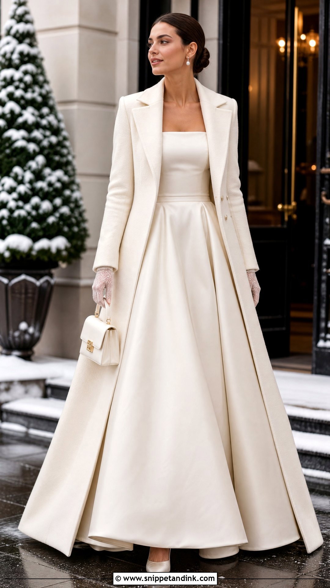 Ivory Wool Wedding Dress Coat With Satin Ball Gown - Snippet and Ink - 20 Wedding Dress Coat Ideas