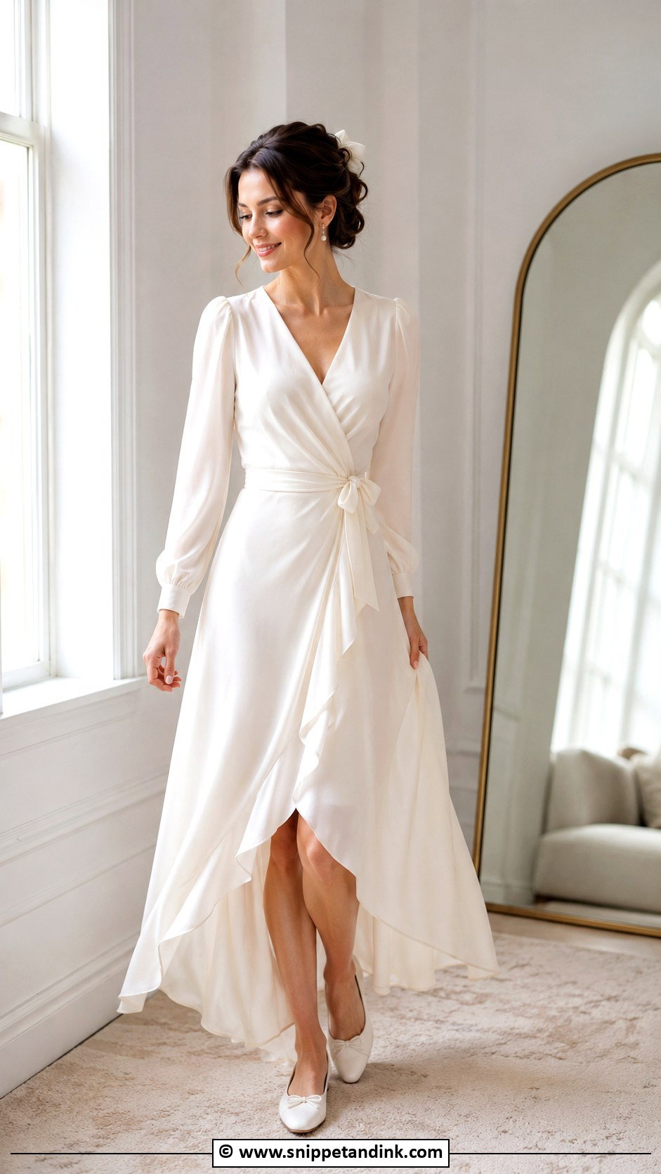 Ivory Wrap Dress For Bride - Snippet and Ink - 30 Getting Ready Wedding Outfit Ideas