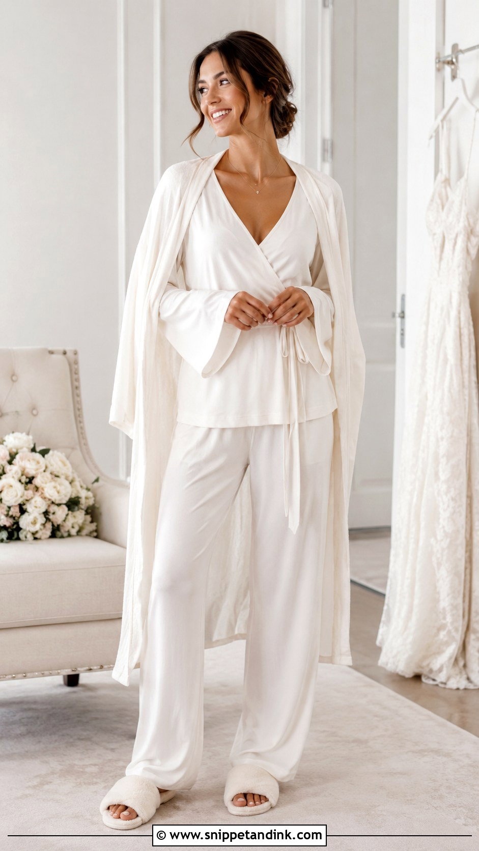 Ivory Wrap Top With Matching Sleep Pants - Snippet and Ink - 30 Wedding Lingerie Night Outfit Ideas