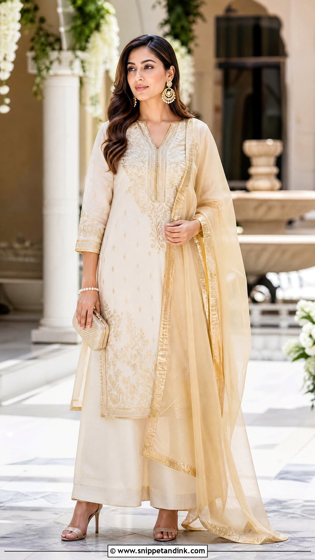 Ivory and Gold Kurta Set With Palazzo Pants - Snippet and Ink - 25 Kurta Set for Wedding Ideas