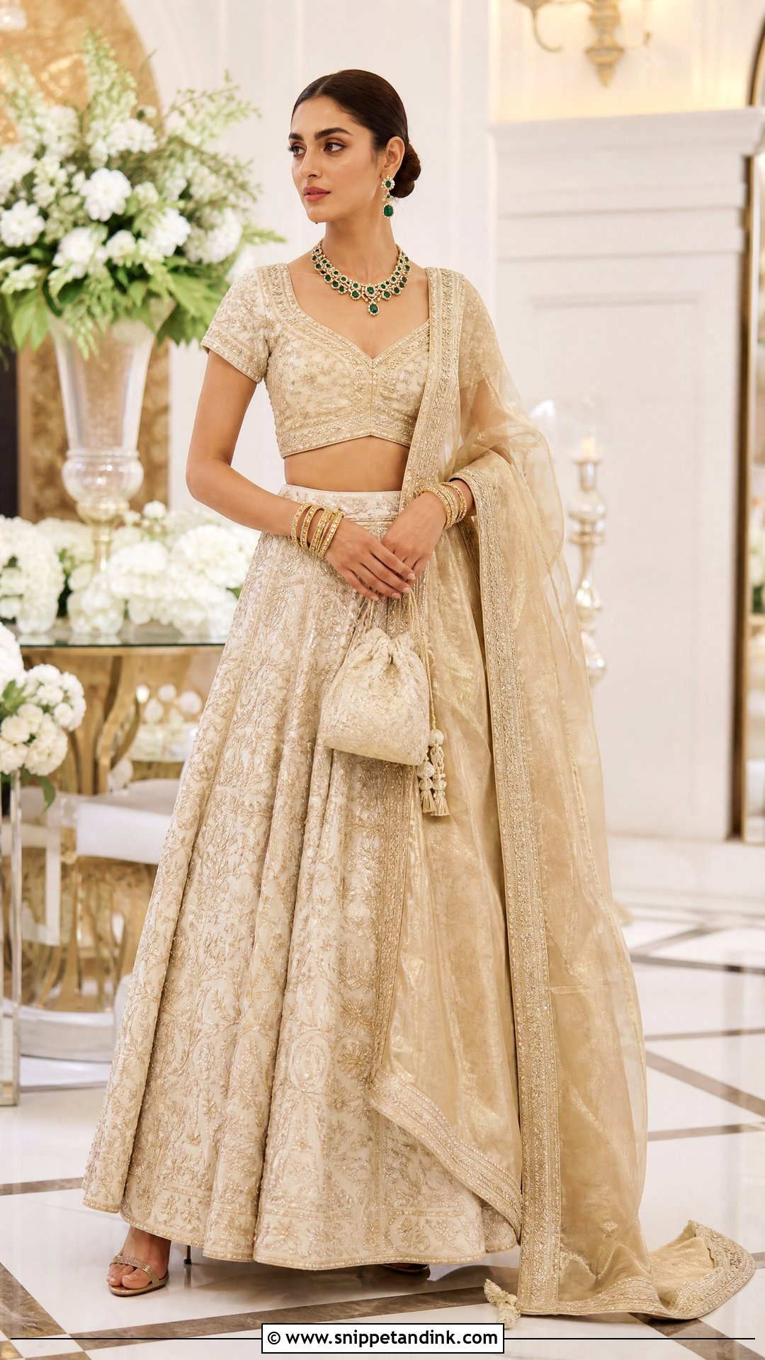 Ivory and Gold Lehenga for Sagan - Snippet and Ink - 20 Sagan Outfits for Bride