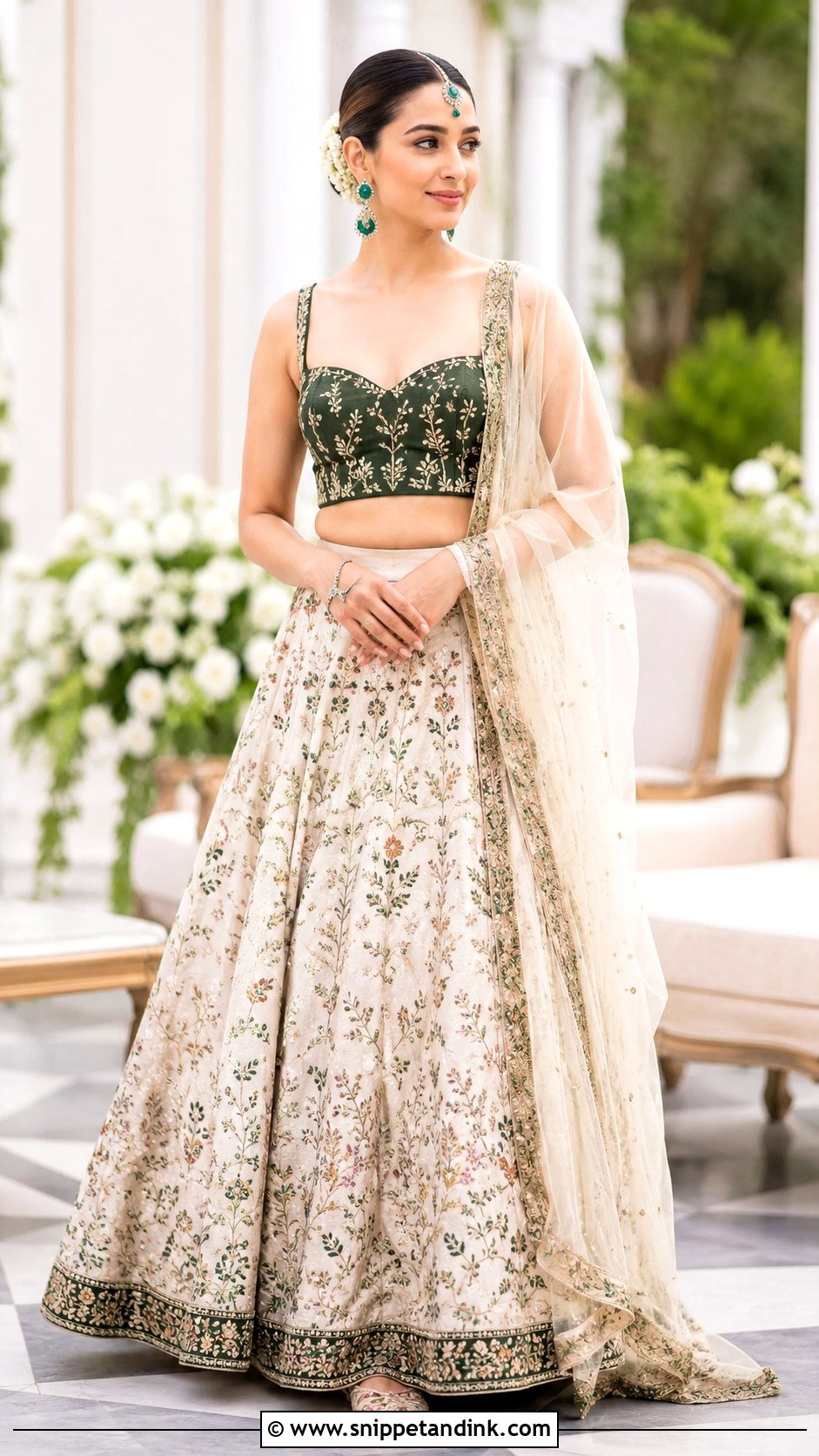 Ivory and Green Mehendi Lehenga - Snippet and Ink - 20 Bridal Mehendi Dress Ideas