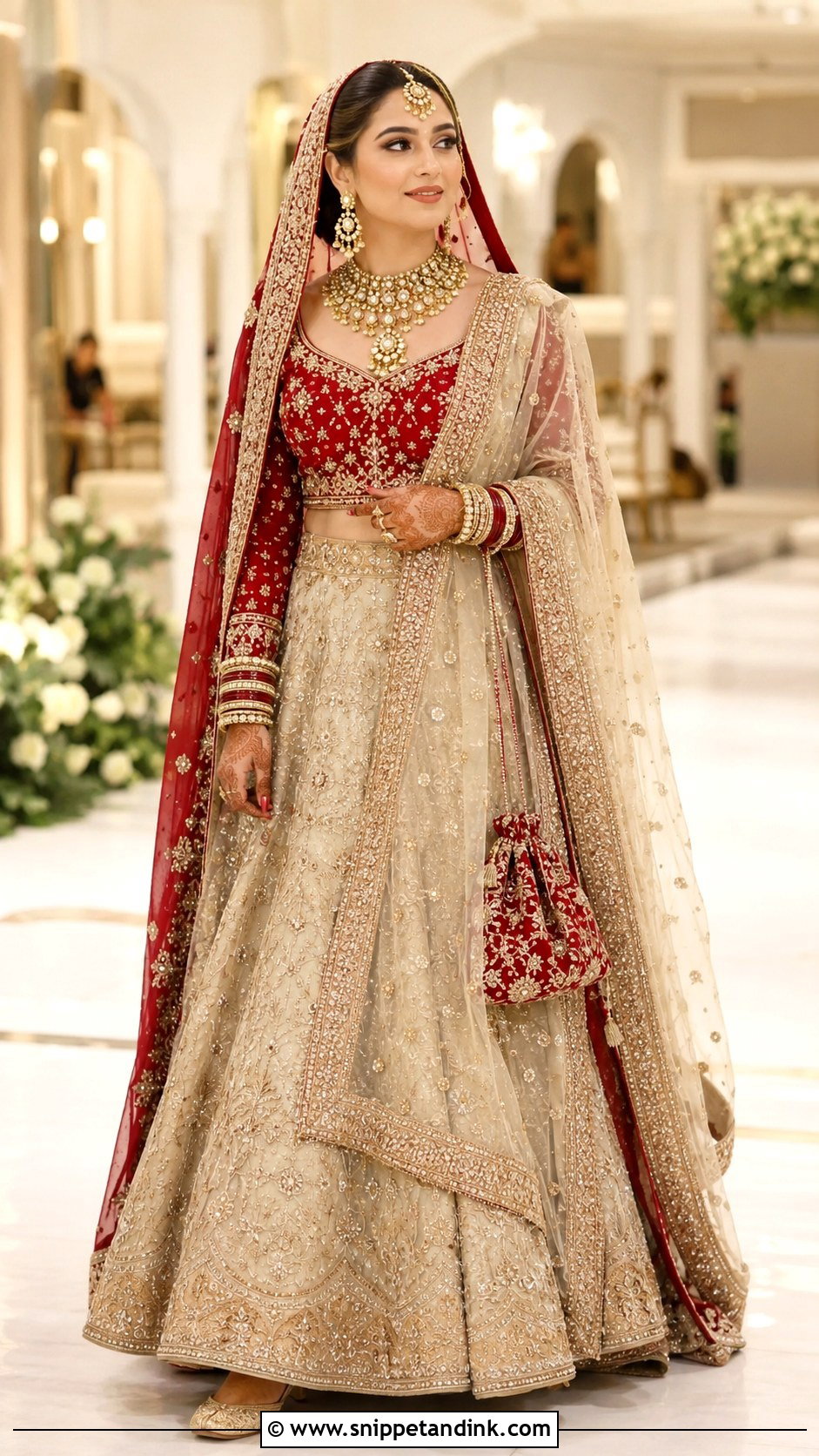 Ivory and Red Lehenga Bridal Dress for Barat - Snippet and Ink - 20 Bridal Dress for Barat Ideas