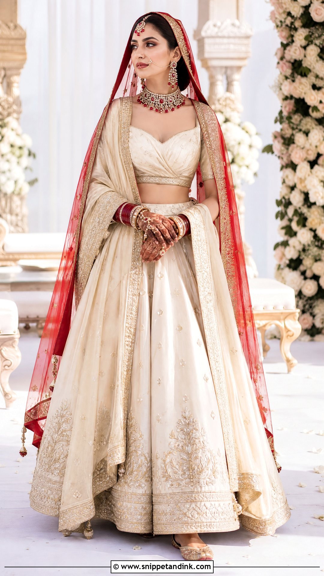 Ivory and Red Lehenga for Phera - Snippet and Ink - 20 Phera Outfit Bride Ideas