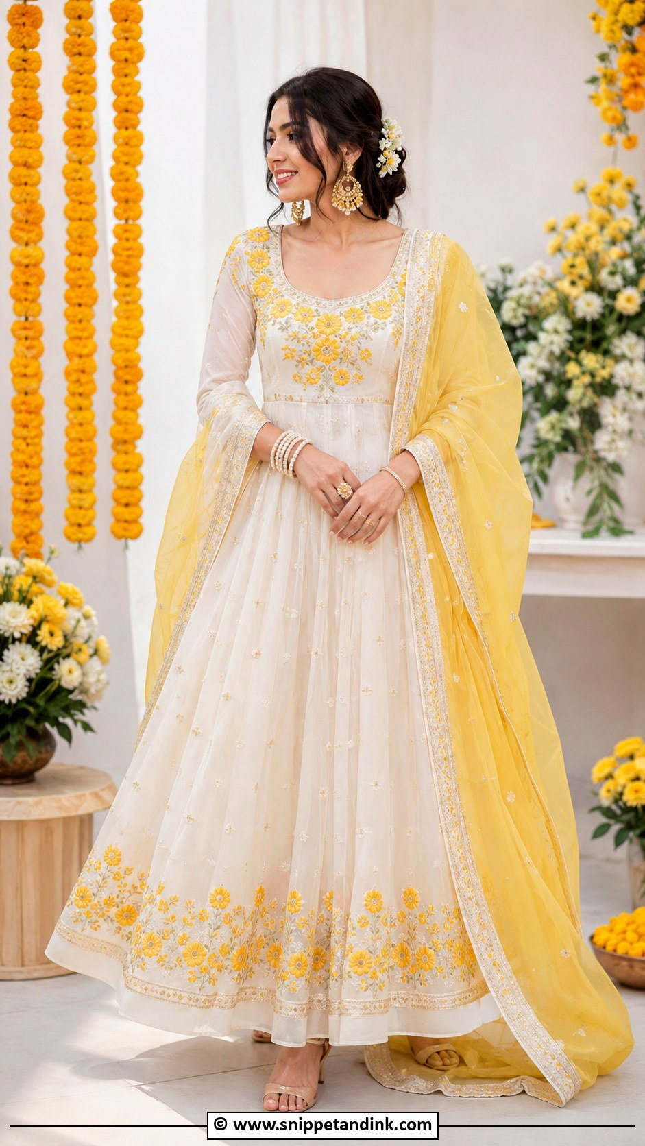 Ivory and Yellow Anarkali for Haldi - Snippet and Ink - 30 Haldi Dress Ideas for Sisters