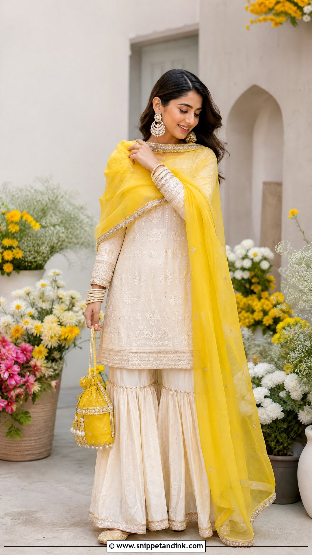 Ivory and Yellow Sharara for Haldi - Snippet and Ink - 20 Sharara for Haldi Ideas