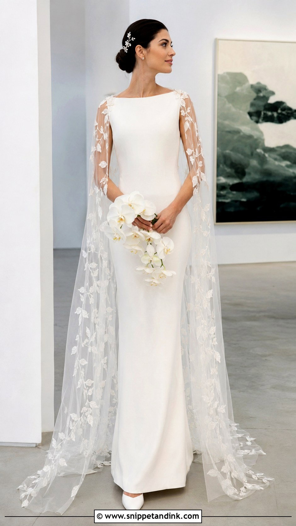 Ivy Wedding Dress With Sheer Cape - Snippet and Ink - 20 Ivy Wedding Dress Ideas