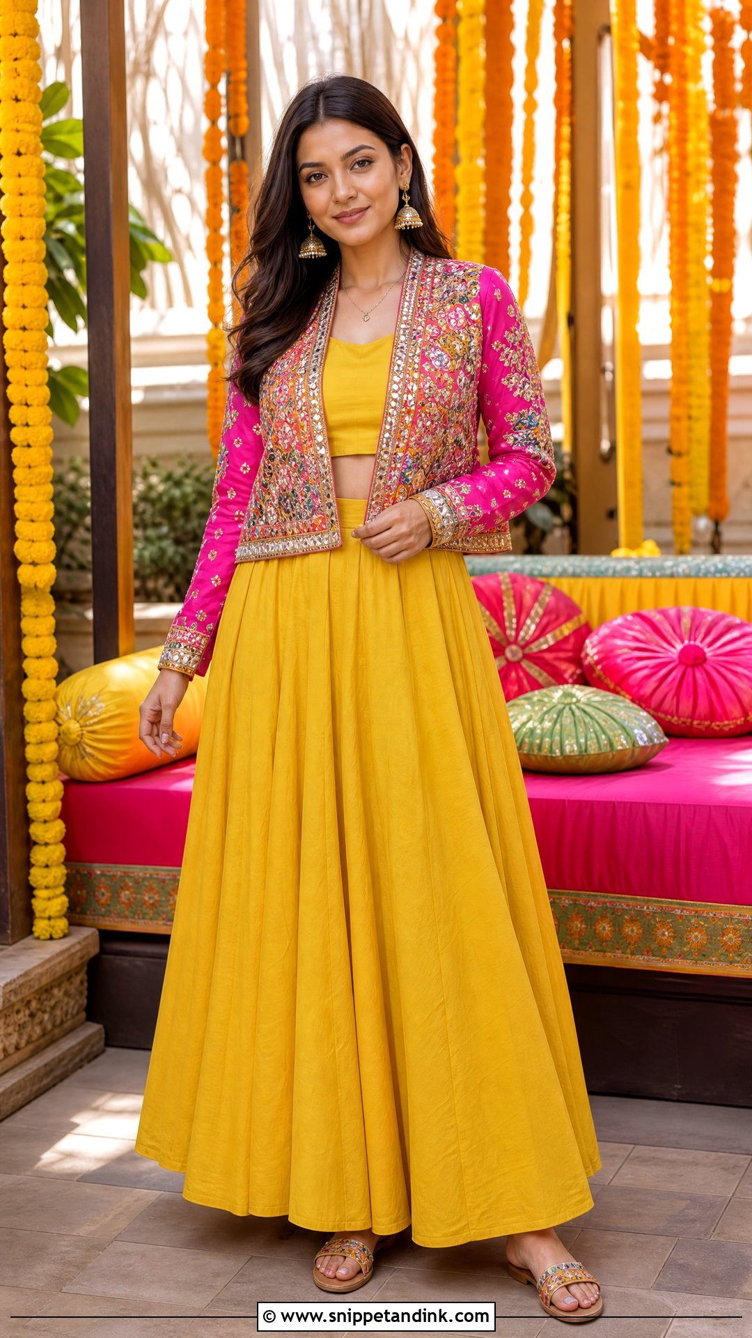 Jacket And Skirt Outfit For Mehendi - Snippet and Ink - 20 Simple Mehendi Outfits
