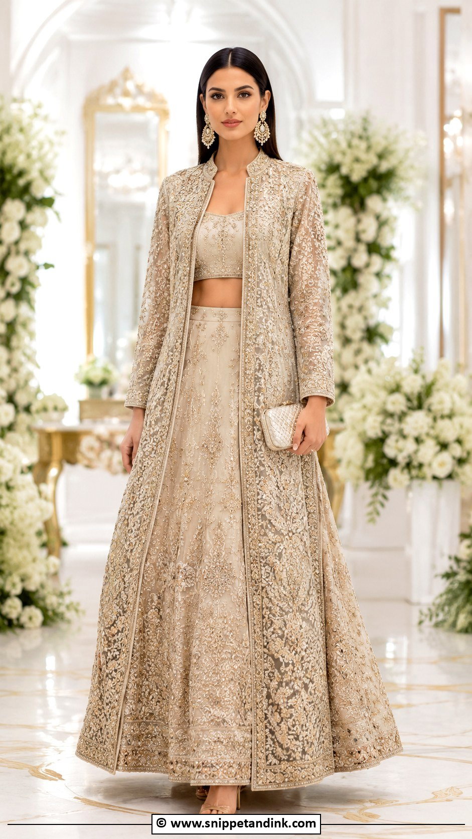Jacket Bridal Lengha With Straight Hair - Snippet and Ink - 30 Bridal Lengha Ideas