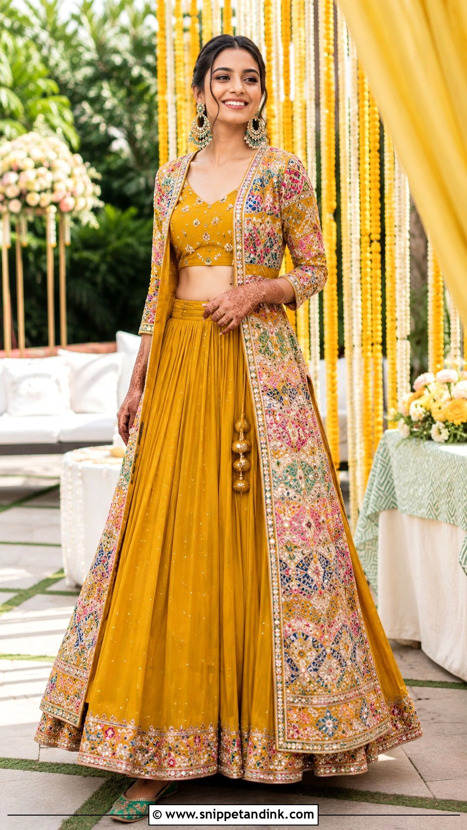 Jacket Bridal Mehendi Lehenga - Snippet and Ink - 20 Bridal Mehendi Outfit Ideas