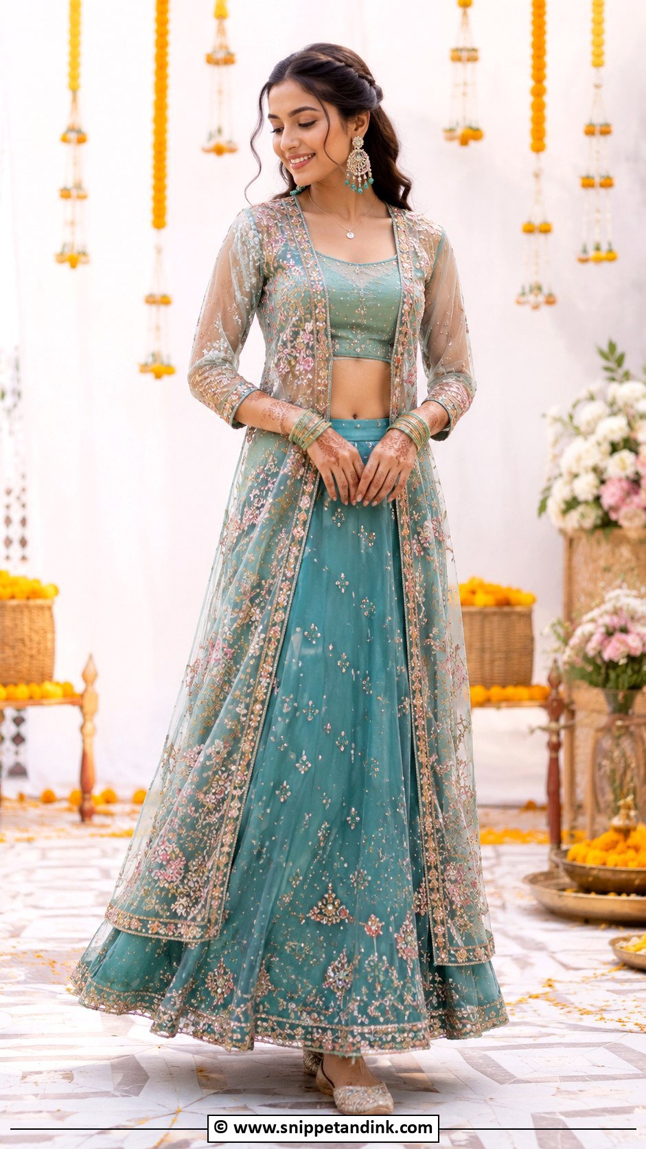 Jacket Bridal Mehndi Lehenga - Snippet and Ink - 25 Indian Bridal Mehndi Outfit Ideas