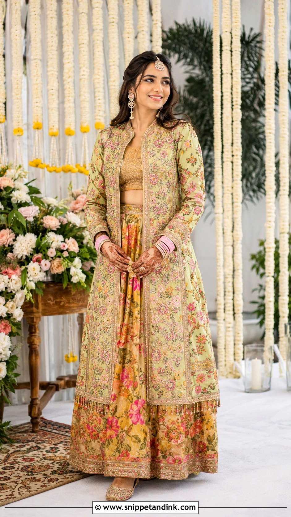 Jacket Bridal Mehndi Lehenga - Snippet and Ink - 25 Bridal Mehndi Dresses