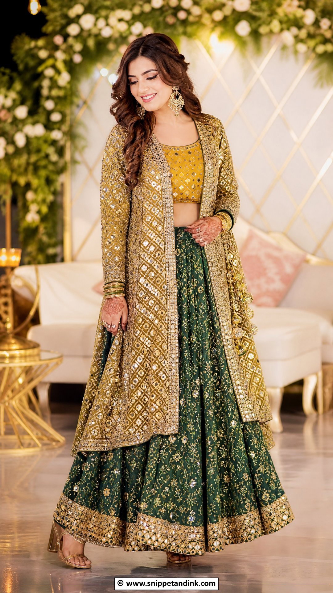 Jacket Lehenga Bridal Mehndi Outfit - Snippet and Ink - 35 Bridal Mehndi Outfit Ideas