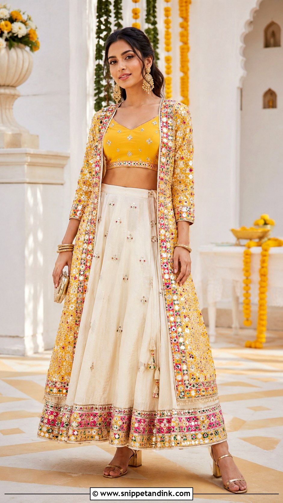 Jacket Lehenga Haldi Dress - Snippet and Ink - 20 Haldi Wedding Dress Ideas