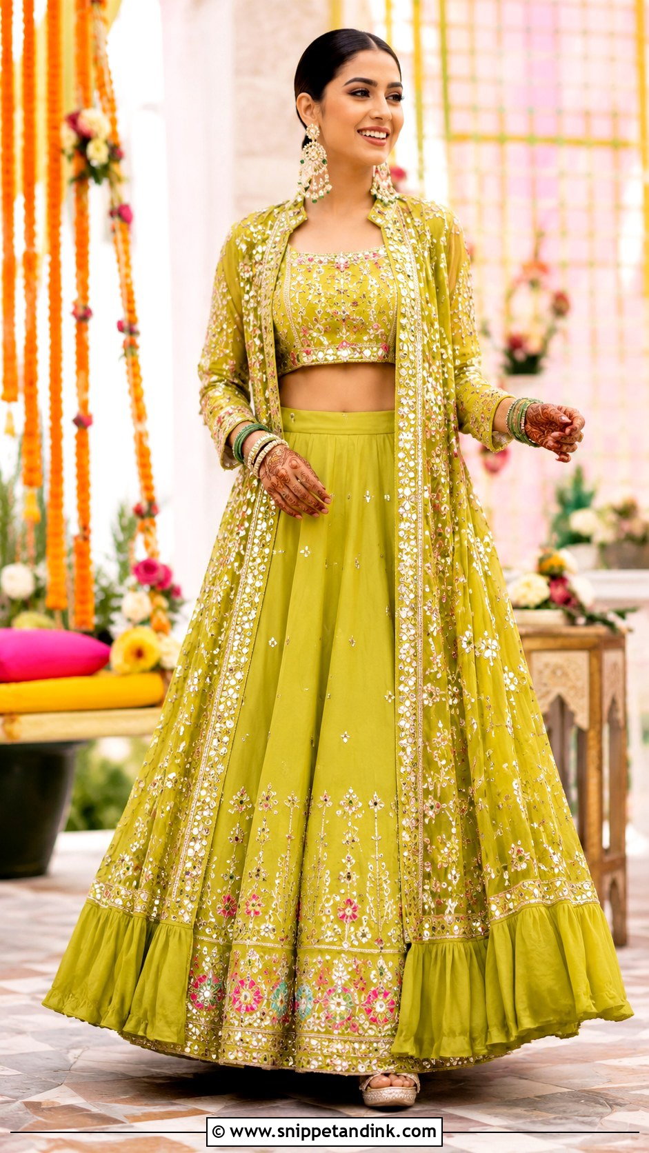 Jacket Lehenga Mehandi Dress for Bride - Snippet and Ink - 25 Mehandi Dress for Bride Ideas