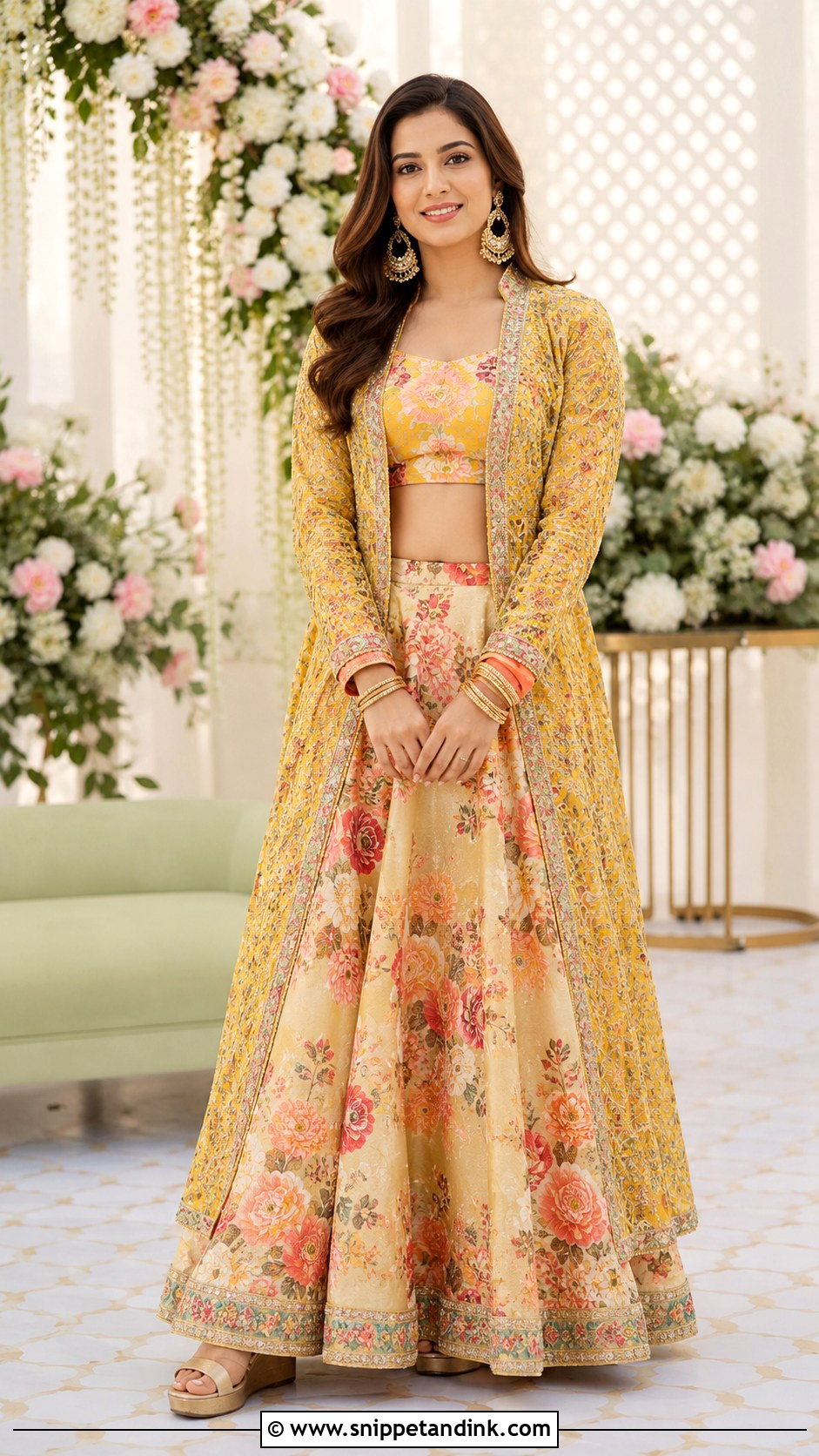Jacket Lehenga Mehendi Outfit - Snippet and Ink - 35 Mehendi Outfits