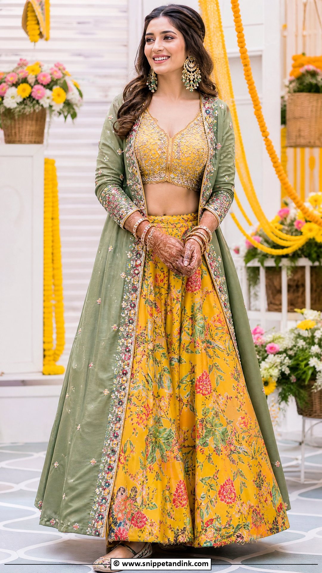 Jacket Lehenga Mehendi Outfit - Snippet and Ink - 35 Mehendi Outfits for Bride
