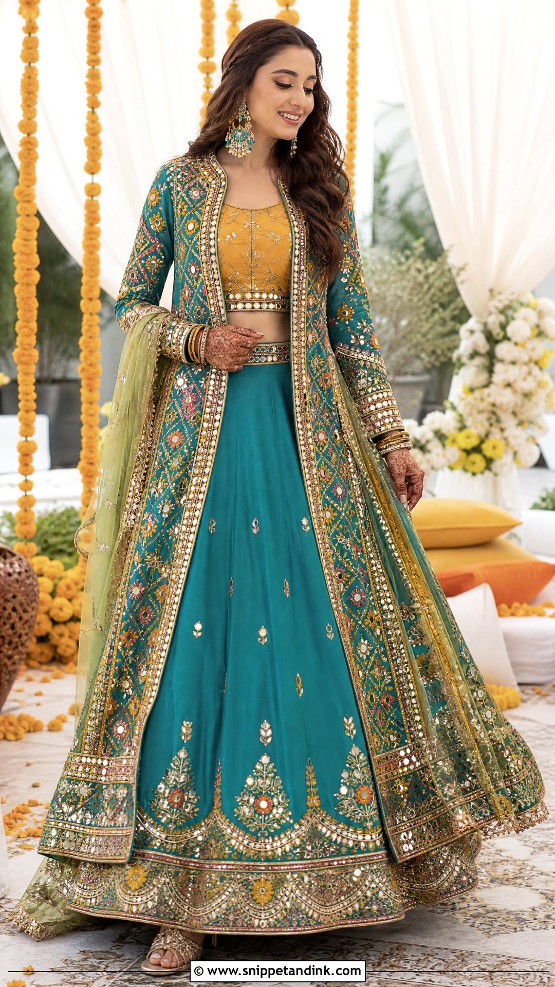 Jacket Lehenga Mehndi Dress For Bride - Snippet and Ink - 25 Mehndi Dress for Bride Pakistani Bridal Ideas