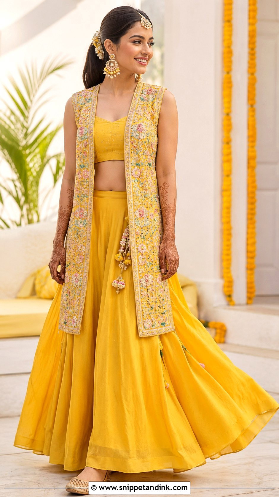 Jacket Lehenga Mehndi Outfit - Snippet and Ink - 20 Mehndi Ceremony Outfit for Bride Ideas