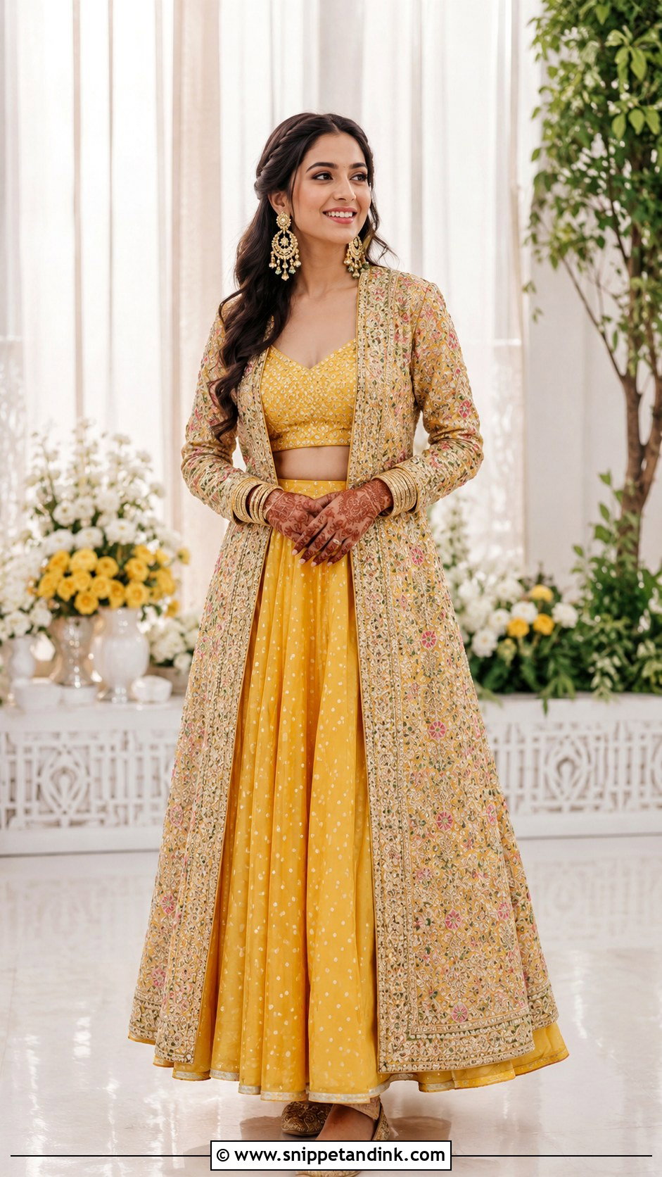 Jacket Lehenga Mehndi Outfit - Snippet and Ink - 30 Mehndi Outfit for Bride Ideas