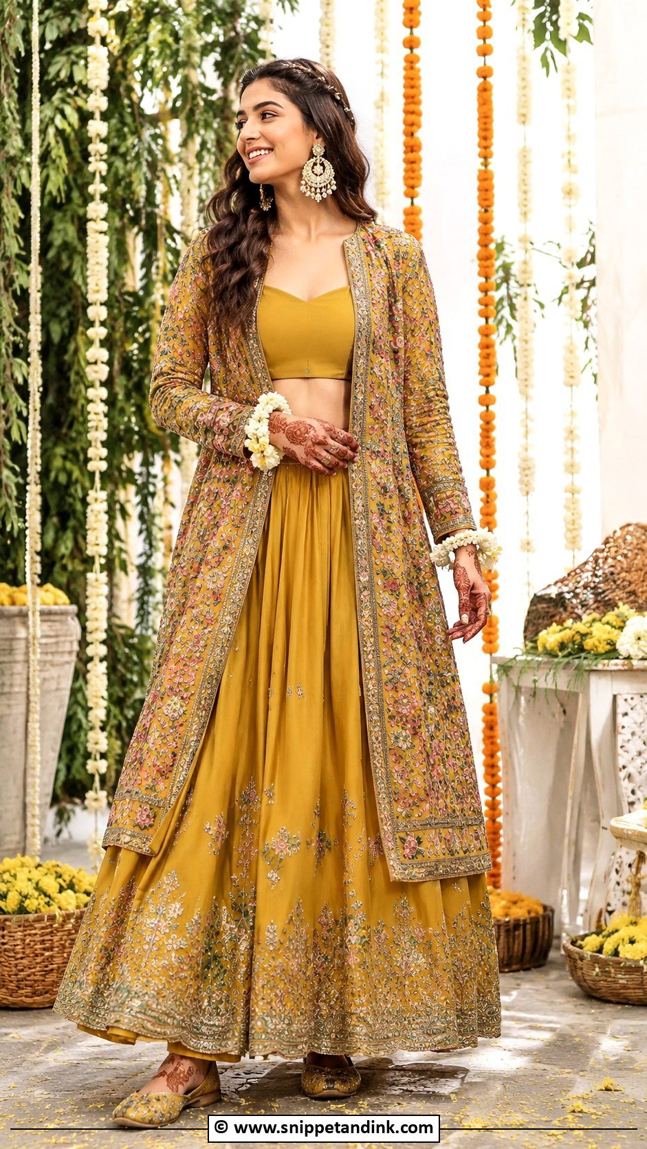 Jacket Mehendi Bridal Lehenga - Snippet and Ink - 30 Mehendi Bridal Outfit Ideas