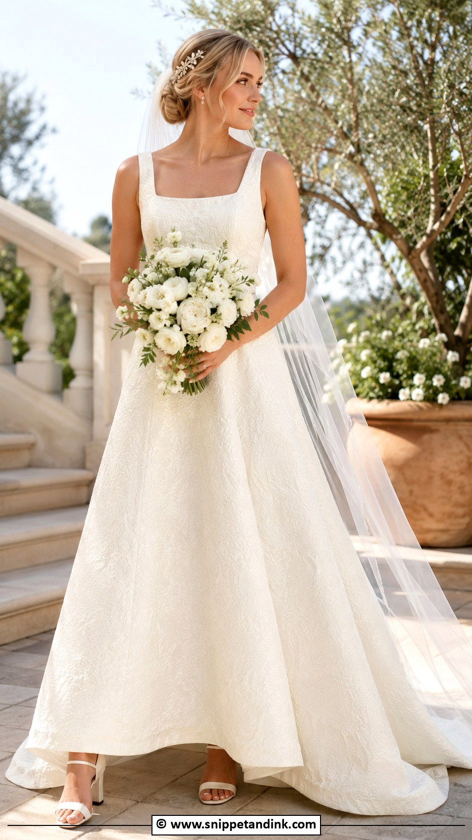 Jacquard A Line Wedding Dress With Block Heels - Snippet and Ink - 25 Jacquard Wedding Dress Ideas
