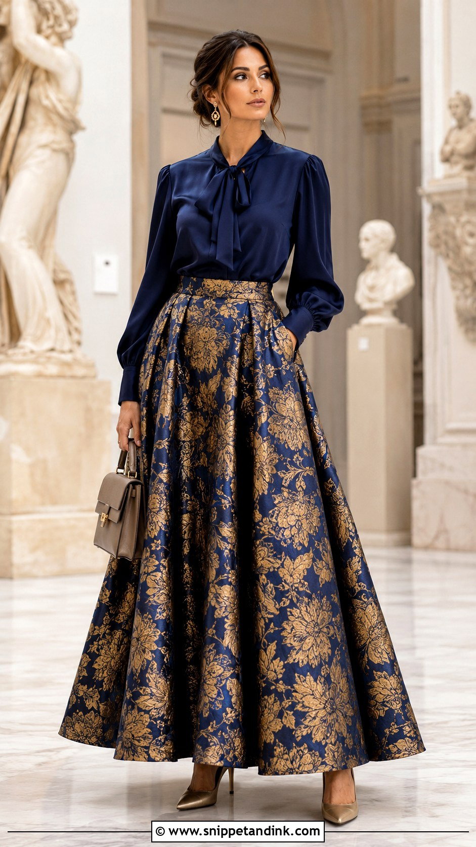 Jacquard Ball Gown Skirt And Silk Blouse Outfit - Snippet and Ink - 20 Ball Gown Skirt Ideas