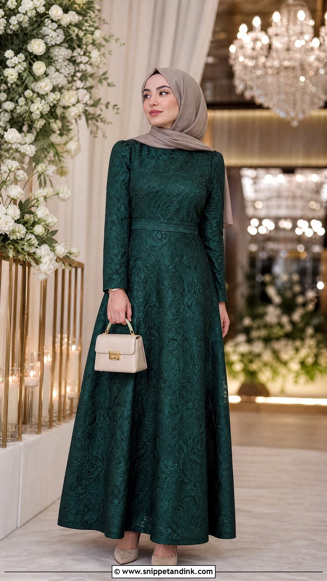 Jacquard Dress With Structured Bag - Snippet and Ink - 25 Dresses to Wear to a Wedding Hijab