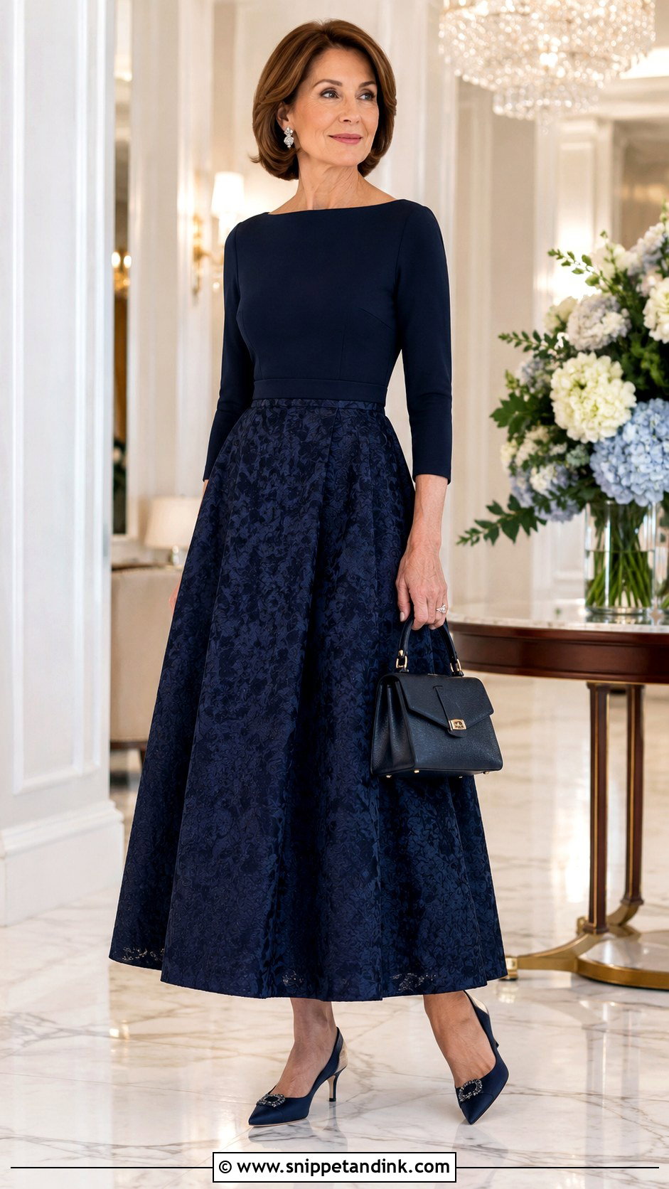 Jacquard Long Skirt With Bateau Neck Top - Snippet and Ink - 20 Long Skirt Outfits for Wedding