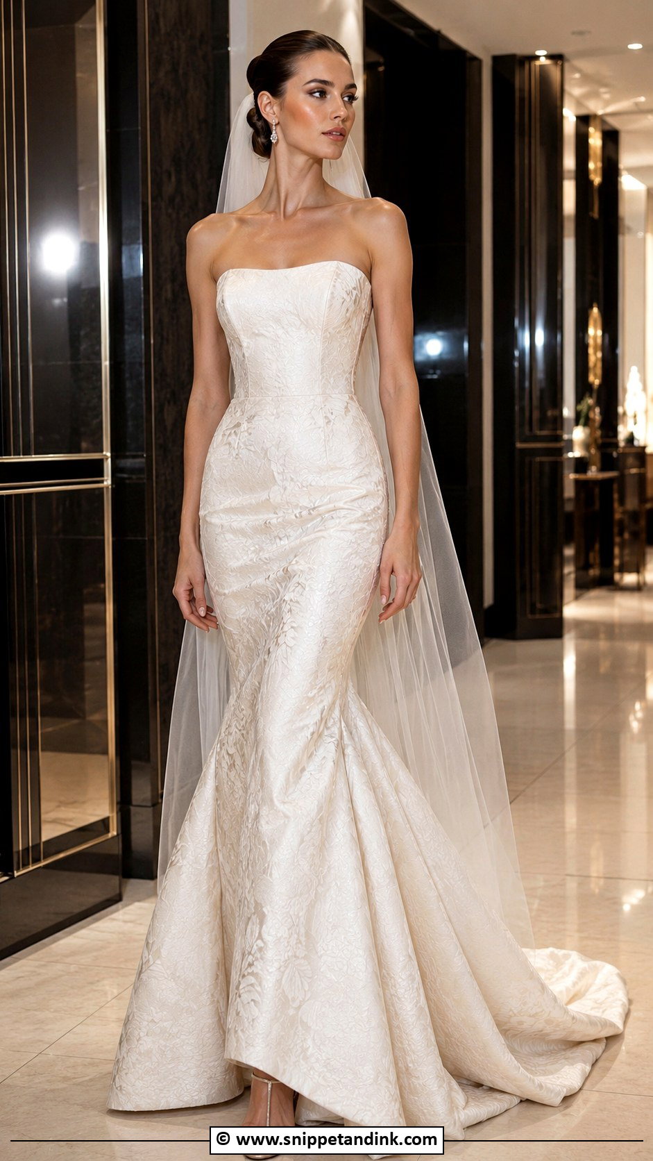 Jacquard Mermaid Wedding Dress With Crystal Earrings - Snippet and Ink - 25 Jacquard Wedding Dress Ideas