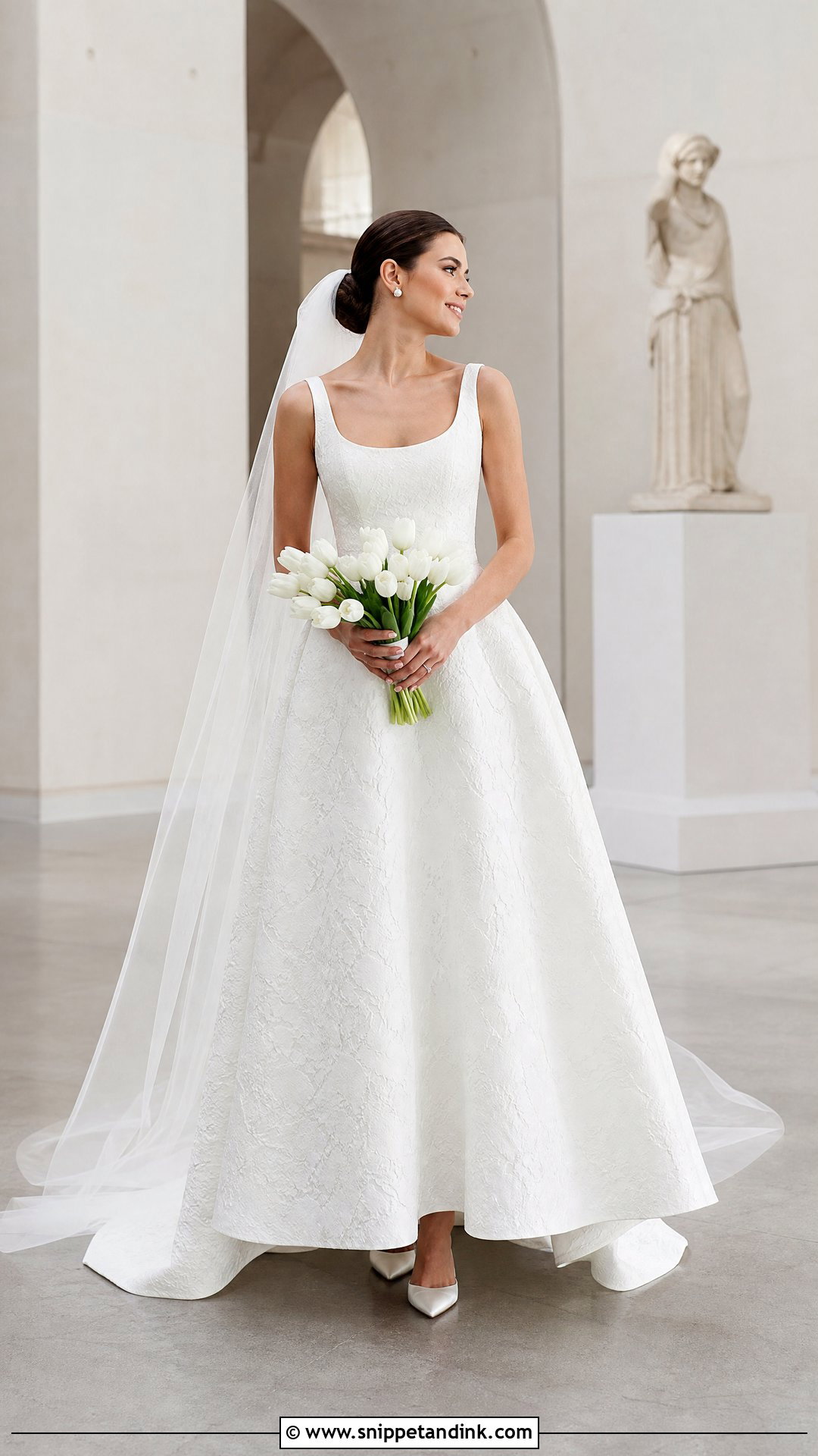 Jacquard Scoop Neck A Line Wedding Dress - Snippet and Ink - 25 Aline Wedding Dresses