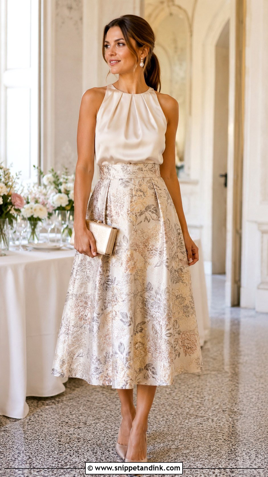 Jacquard Skirt And Satin Top Wedding Outfit - Snippet and Ink - 25 Wedding Skirt and Top Ideas