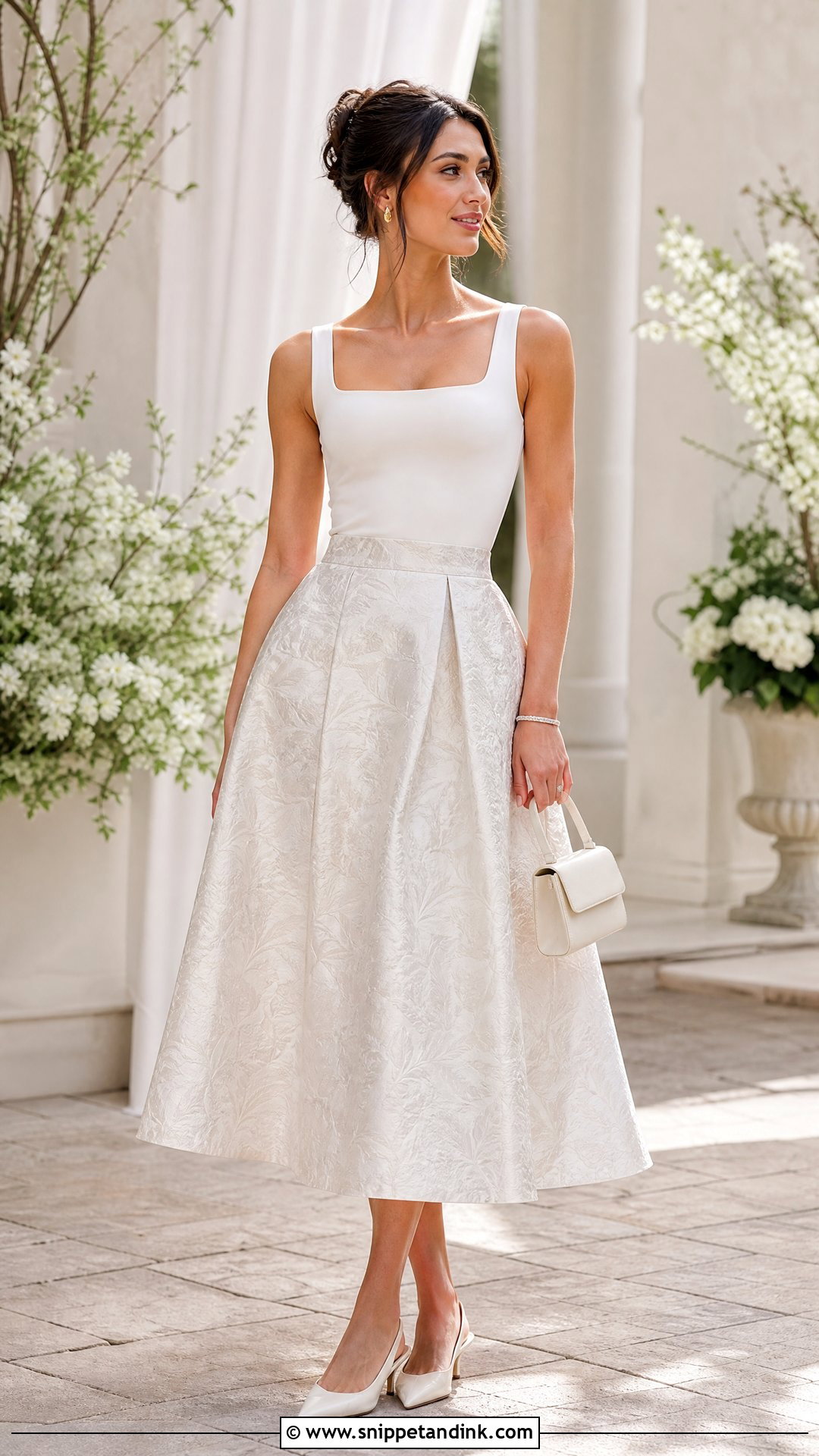 Jacquard Skirt and Square Neck Top Wedding Outfit - Snippet and Ink - 20 Skirt and Top Outfits for Wedding