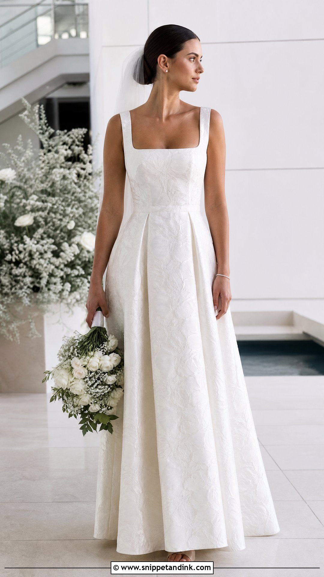 Jacquard Square Neck Wedding Dress - Snippet and Ink - 20 Wedding Dress Material Ideas